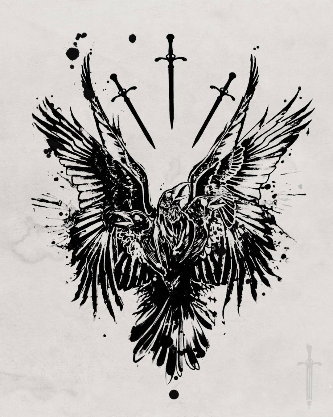 3-headed raven tattoo design