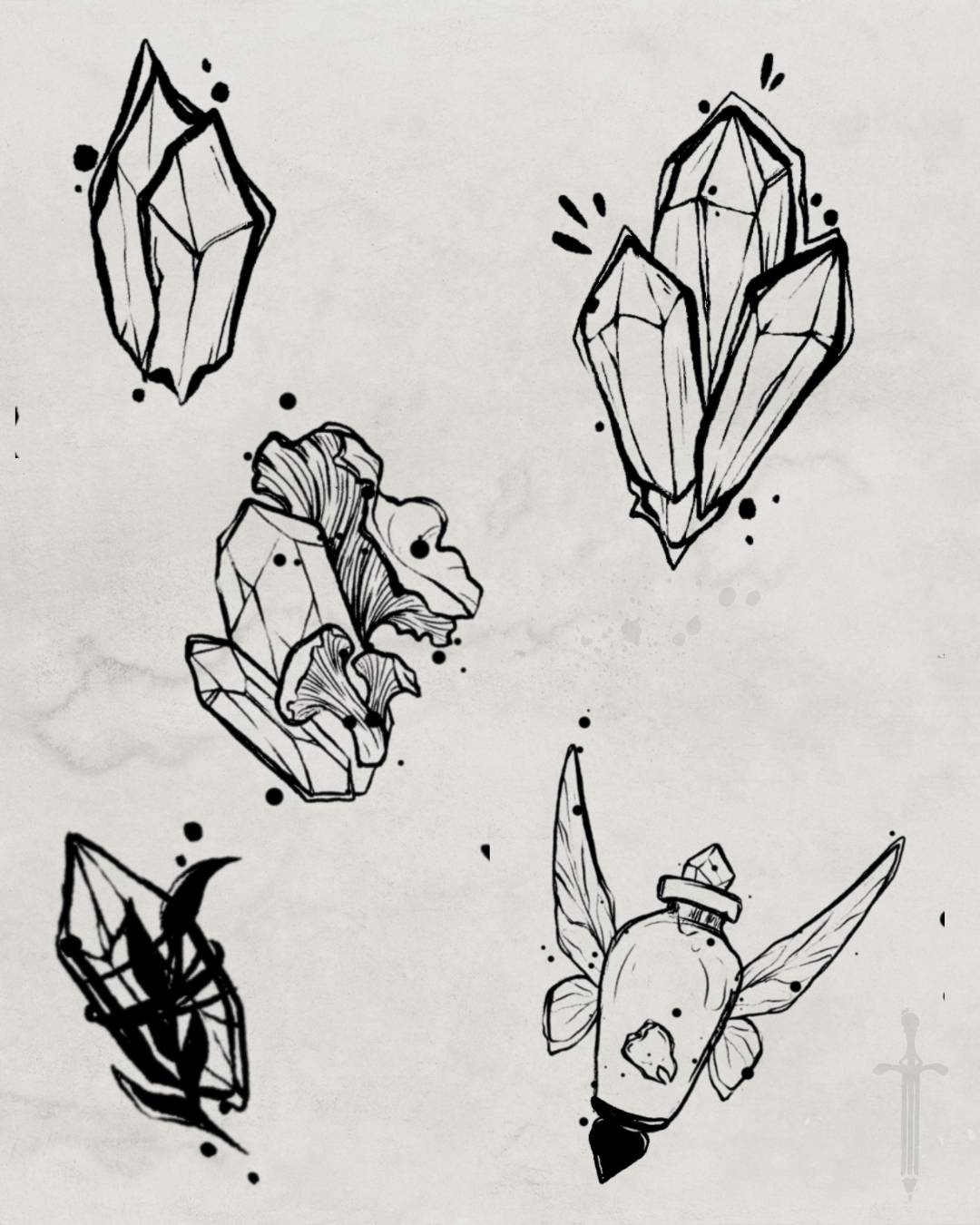 Minerals, rocks, crystals tattoo design