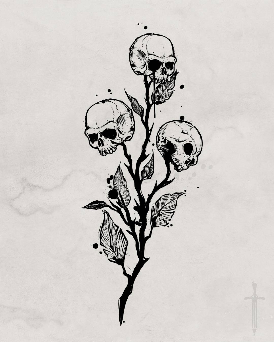 Skull roses tattoo design