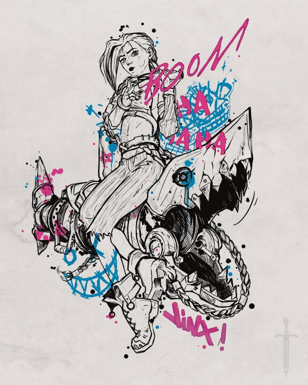 Jinx on her shark rocket tattoo design