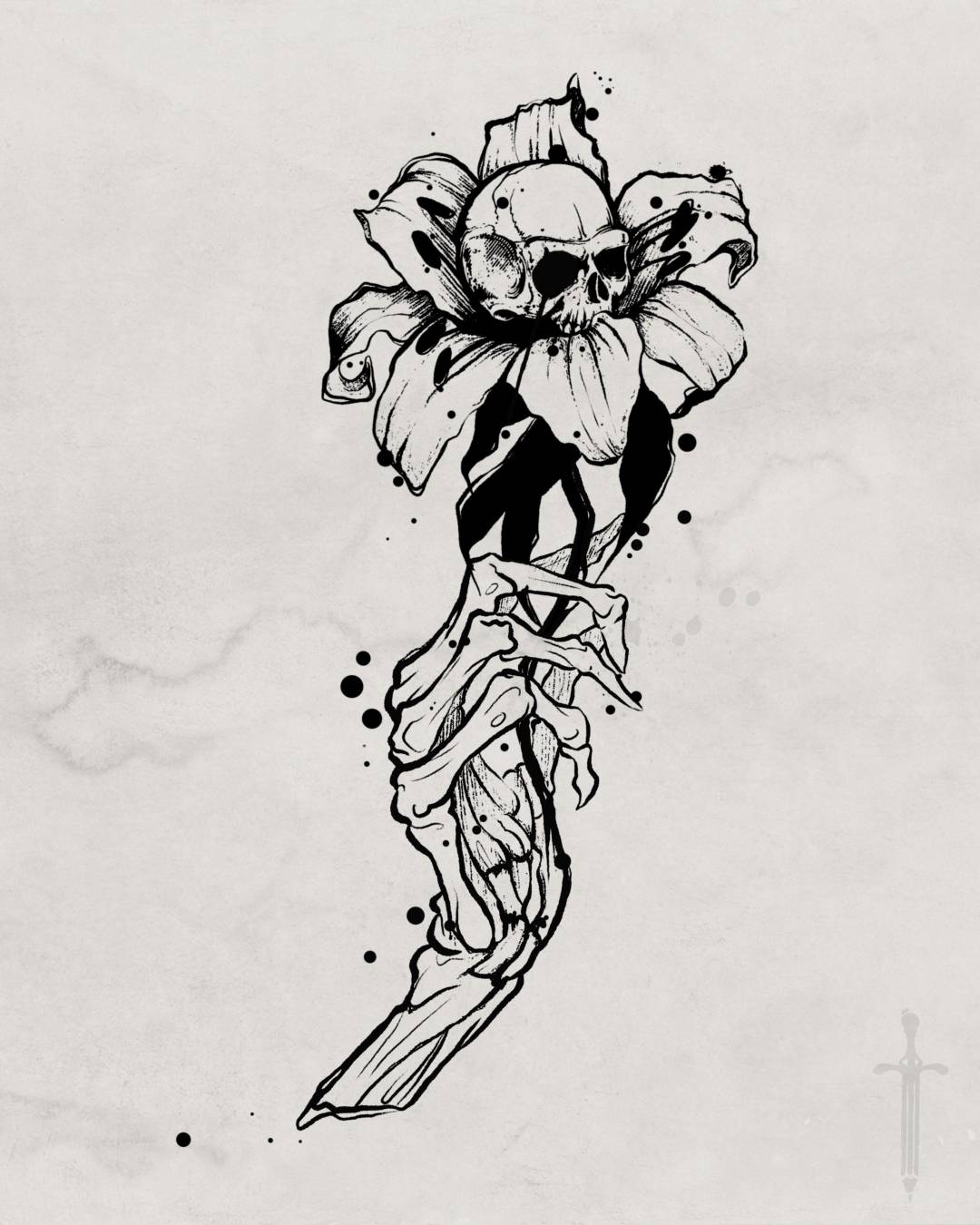 Skull lily tattoo design