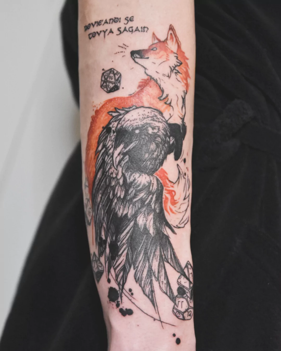 raven, fox and dice tatto