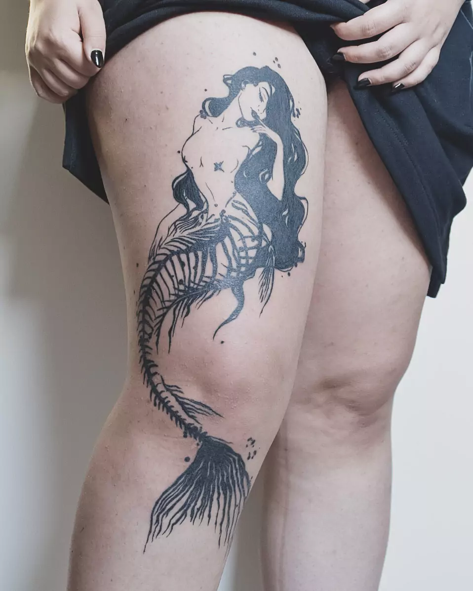 skeleton mermaid tattoo