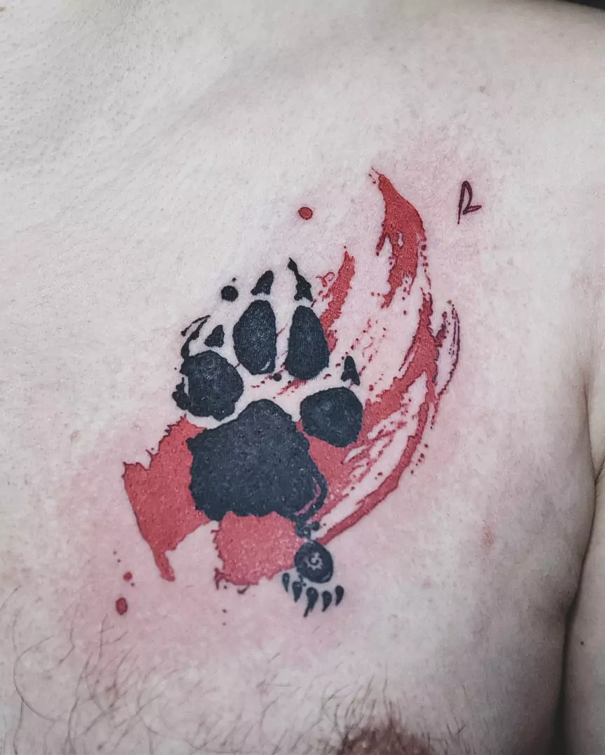 dog paw print red abstract tattoo